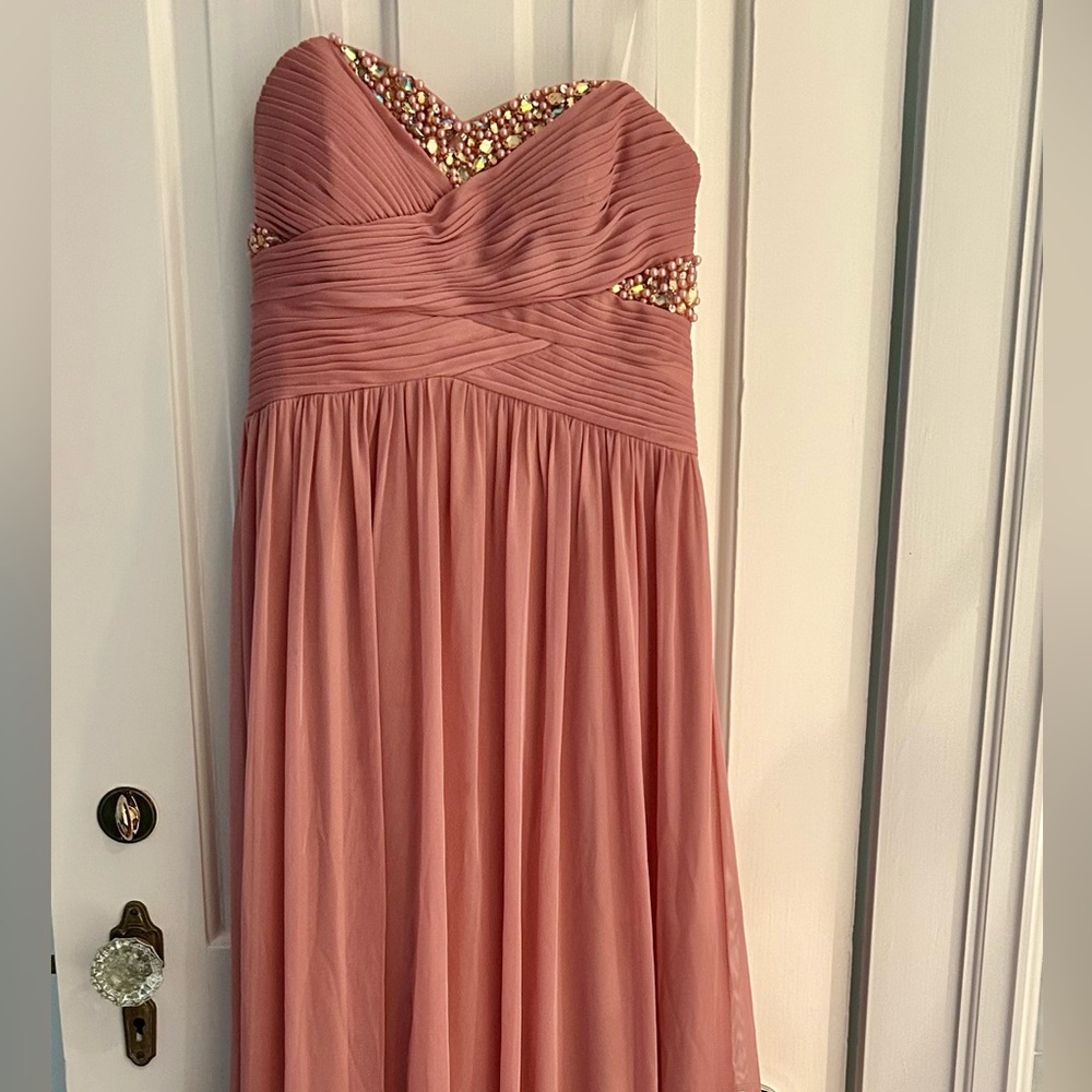 Pink Strapless Maxi Dress with Pleated A-Line Style. Worn once. Dry cleaned.